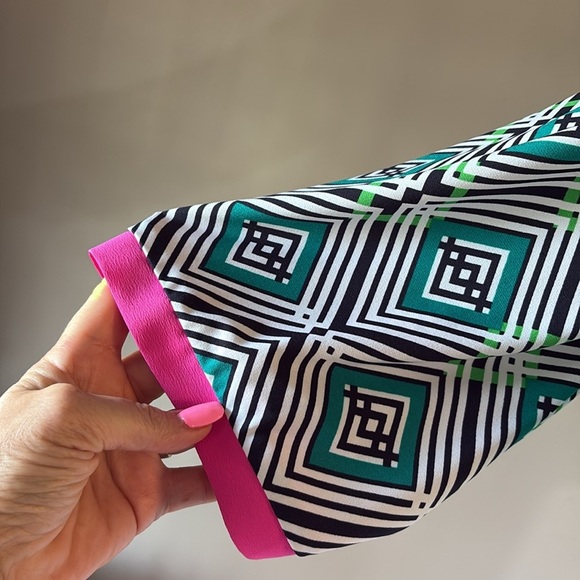 Eliza J geometric color block stretch shift dress 3/4 sleeve relaxed fit zip 10 - Picture 4 of 13